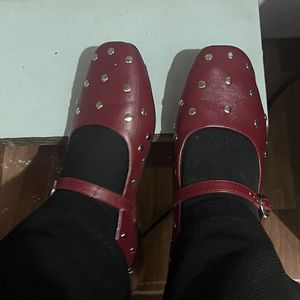 Red Mary Jane Flats
