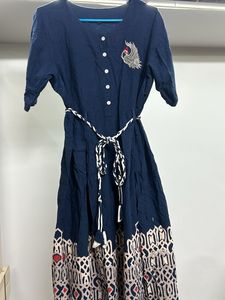 Navy Blue Embroidered Midi Dress xxl