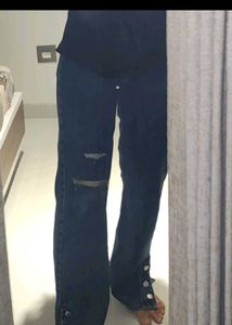 Ripped Wide Leg Denim Jeans