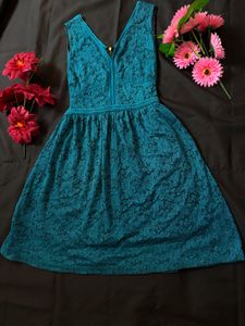 Teal Lace V-Neck Dress