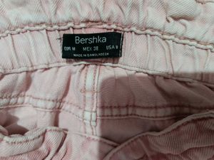 Women's Pink Paperbag Waist Denim Shorts