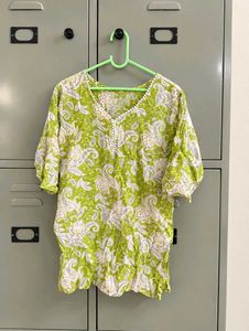 Vibrant Green Floral Tunic Top