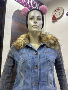 Denim Jacket with Fur Collar
