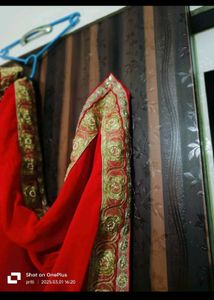 Beautiful Red Saree with Gold Border