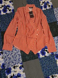 Shein Striped Button-Down handkerchief Red Shirt