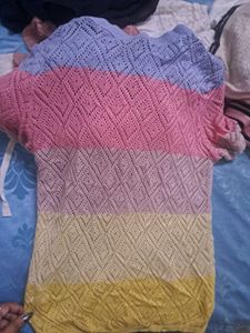 Crocheted Striped Short Sleeve Top