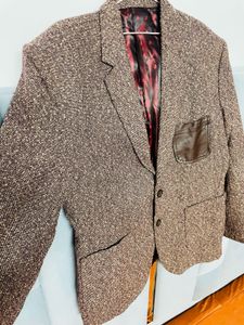 Vintage Tweed Blazer with Leather Pocket