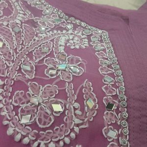 Lilac Chikankari Kurti with Mirror Work