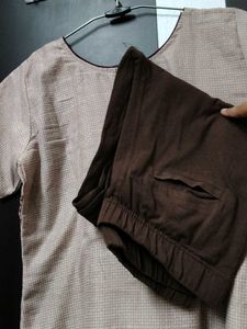 Light Beige Printed Kurta with pyjama