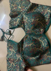 Elegant Teal green golden work blouse