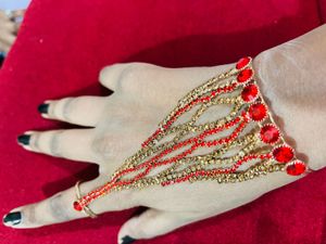 Red &amp; Gold Rhinestone Hand Bracelet new wdt tag
