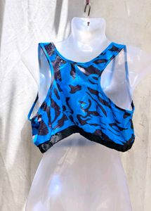 Blue Graphic Print Sports Bra