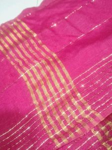 Vibrant Pink Dupatta with Gold Stripes