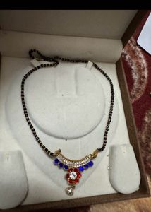 Elegant Mangalsutra Necklace with Blue &amp; Red Stone