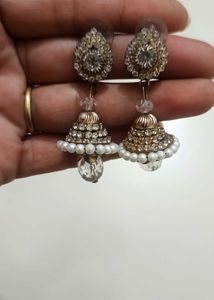 Stunning Jhumka Earrings with Pearls & Crystals