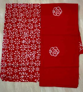 Vibrant Red Cotton wax batik suit