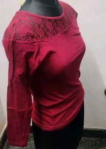 Maroon Lace Top - Long Sleeve