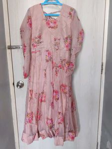 Elegant Pink Floral Anarkali Set with Belt