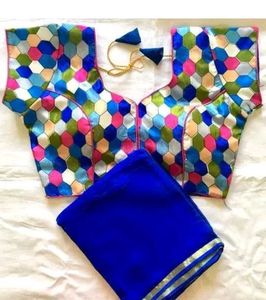 Blue saree n ready blouse
