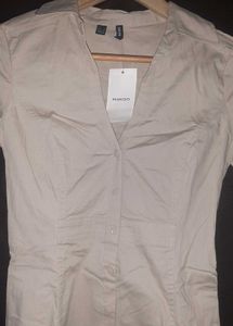 ✦ MANGO | Elegant Beige Button-Down Shirt Dress