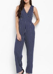 QUIERO Striped Navy Blue Jumpsuit