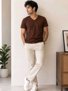 Men's Brown V-Neck T-Shirt