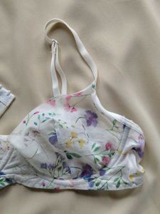 Light Blue Floral Embroidered Bra