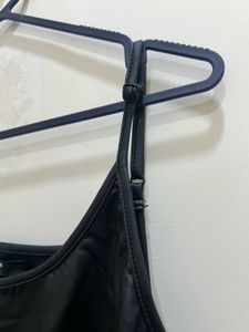 Leather type Black Ruched Mini Dress