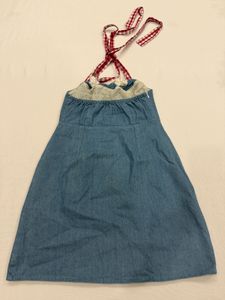 Denim Halter Dress with Gingham Straps