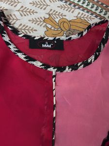 Pink &amp; Red Colorblock Kurta