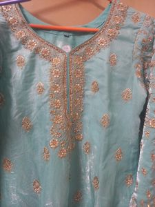 Embellished Teal Kurta Set with Pants