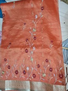 Elegant Orange Floral Saree🧡
