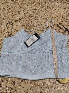 Zudio Cute Blue Cropped Top with Zipper