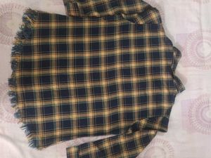Plaid Button-Up Shirt with Frayed Hem