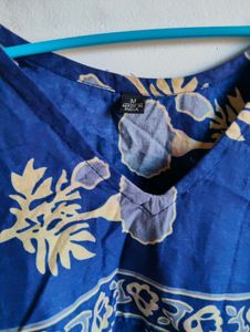 Blue Printed V-Neck Kurta