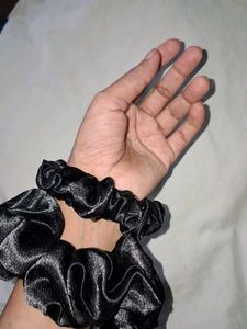 Satin Black Scrunchies Set