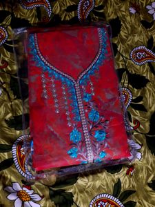 Embroidered Red Kurta Set