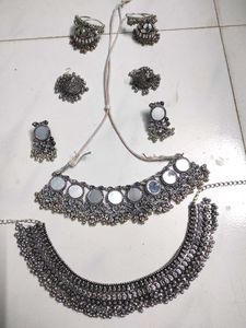 Combo Oxidized Silver Mirror Work Jewelry Set