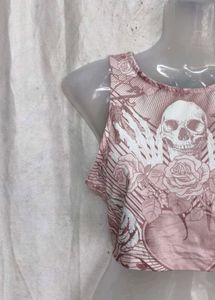 Pink Skull Graphic Crop Top