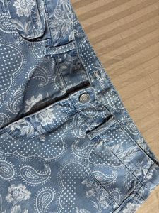 Blue Floral Patterned Denim Shorts