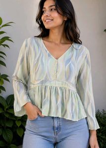 Flowy Peplum Blouse with Pearl Details