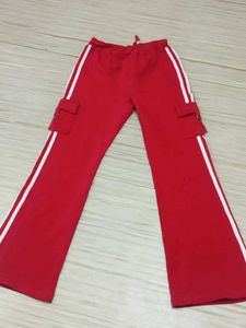 Red Cargo Pants with Side Stripes