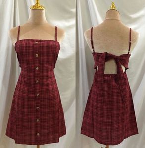 Red Plaid Button-Front Mini Dress