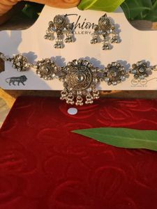 Oxidized Silver Necklace and Earrings Set