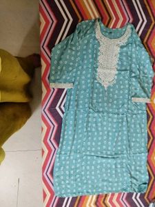 Teal Printed Kurti with Embroidery