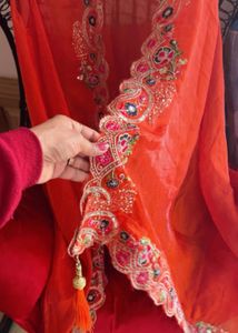 Flowing Orange Ethnic Skirt with choli and jacket