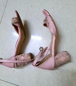 Denill Brand Pink Block Heels Shoes. With Lace Det