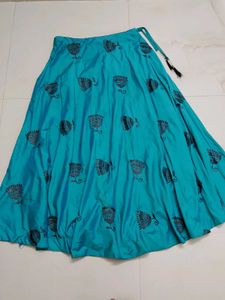 Stunning Teal Ethnic Skirt with Black Print