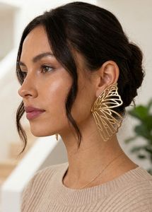 Gold Butterfly Wing Statement Earrings