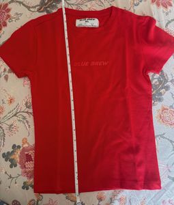 Vibrant Red BLUE BREW T-Shirt Cotton, never worn